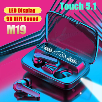 سماعة بلوتوث M19 – إصدار V5.1 BT Wireless – بشاشة ديجيتال عرض البطارية 🔥🎧
